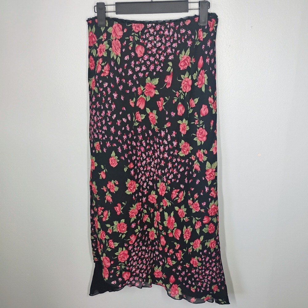 Vtg Y2K My Michelle Floral Patchwork Midi Skirt Womens Med Asymmetric Whimsigoth